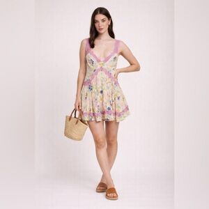 Urban Outfitters Floral Mini Slip Lace Dress, Pink & Cream Sz M, New With Tags